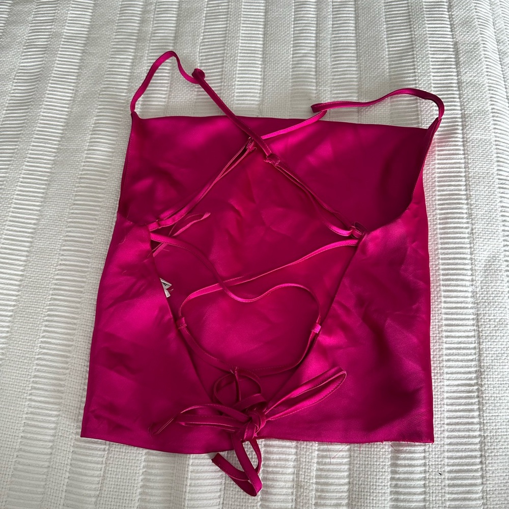 Garage Open Back Tie Pink Cami Cowl Neck Top - Picture 3 of 4